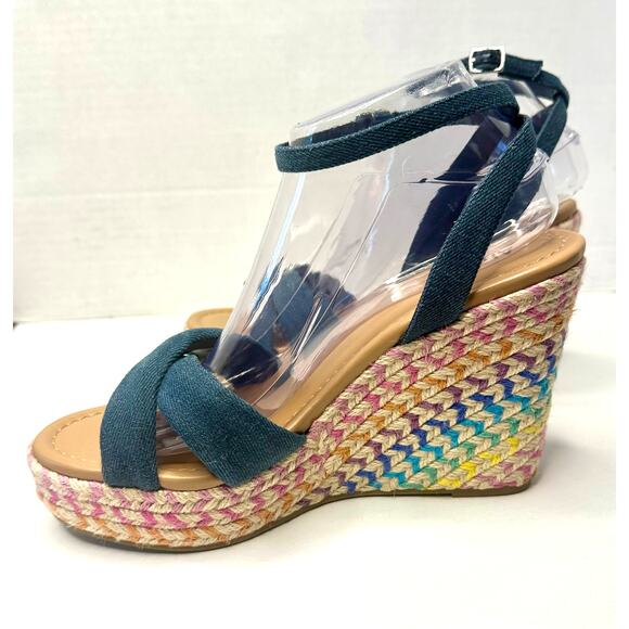Abound Sukie Espadrille Wedge Platform Sandals Size 9M Blue Denim NEW - Picture 1 of 7